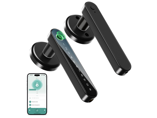 191Y 4-in-1 Smart Fingerprint Door Handle with App Control Keyless Bedroom Door Knob Smart Door Lock with Keypad, One-tap Privacy Mode Setup,...