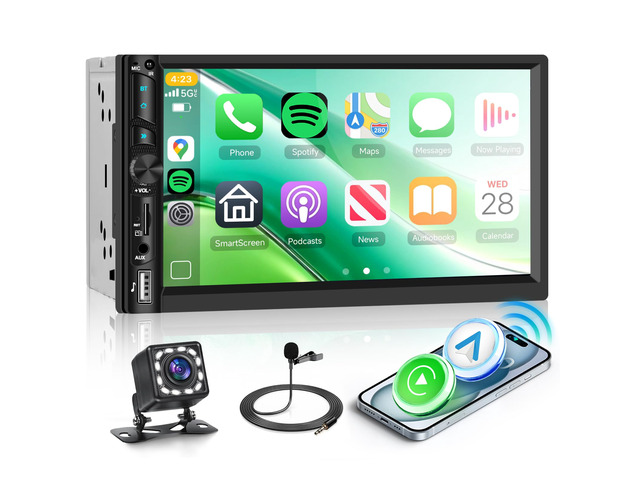 Double Din Car Stereo Radio with Wireless CarPlay Android Auto, 7 Inch HD Touch Screen Car Play Audio Receivers with Bluetooth, HD Backup Camera,...