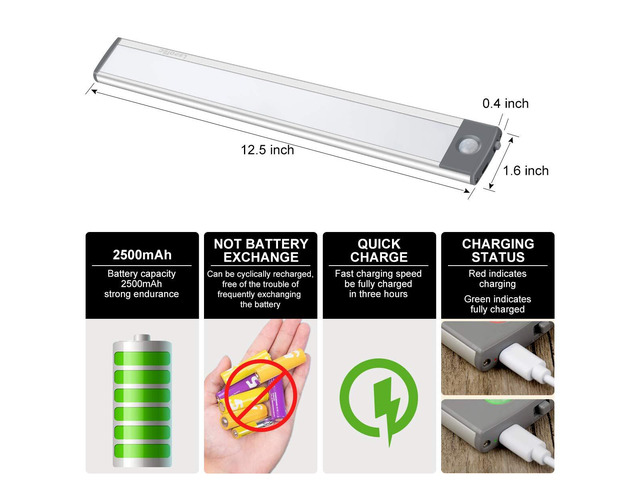 54-LED Motion Sensor Cabinet Light,Under Counter Closet Wireless USB Rechargeable Kitchen Night Lights,Battery Powered for...