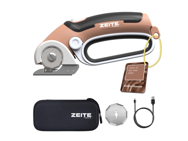 4V Cordless Electric Scissors Cardboard Cutter with 2 Blades,Storage Case,Rotary Cutter for Box Plastic Carpet Fabric, Easy to Hold and Safe,Mocha