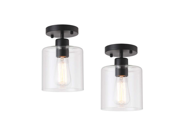 2 Pack Black Modern Semi Flush Mount Ceiling Light,Rustic Ceiling Light Fixture for Closet Hallway Entryway,Hallway Ceiing,Matte Black Finish (6 in)