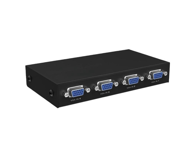 4x1 port VGA switch, 4 inputs and 1 output, supports four hosts sharing one monitor, supports widescreen, metal casing, model MT-15-4CH