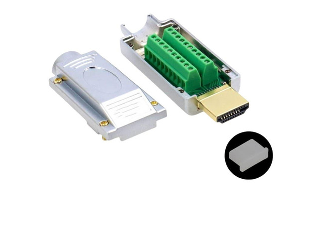 2-pin HDMI connector male splitter with metal housing, converts to 20-pin terminal block, no soldering required, with housing (metal housing...