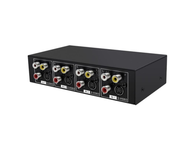 4x1 S-Video+ AV switcher, 4 inputs, 1 output, 720P switcher, with 3.5mm audio output, metal casing VSSW41