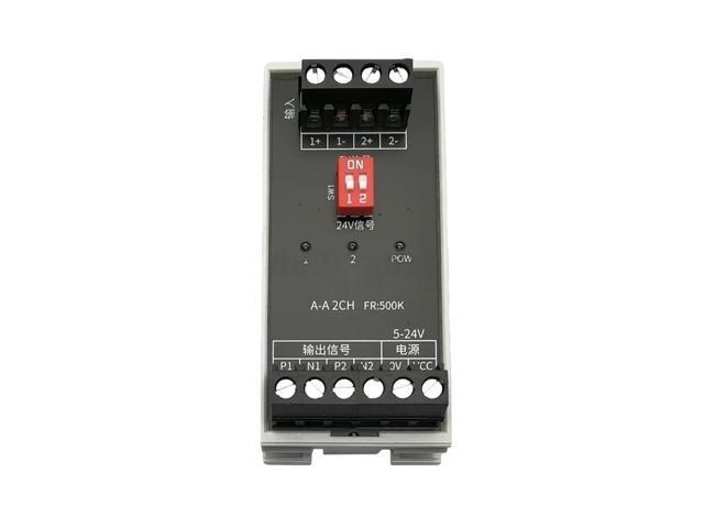 1-channel signal conversion module, NPN/PNP polarity converter, optocoupler isolation, 500kHz input/output, 5V/24V, controlled by DIP switch.