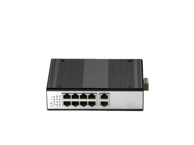 10-port industrial-grade fiber optic switch transceiver, 1000M gigabit speed, DIN rail mounting.