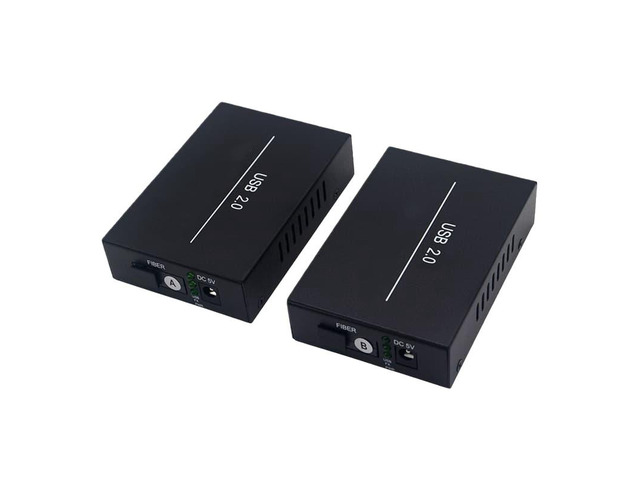 USB 2.0 Fiber Optic Extender: Extends optical transmission up to 20 kilometers from USB to fiber optic cable.