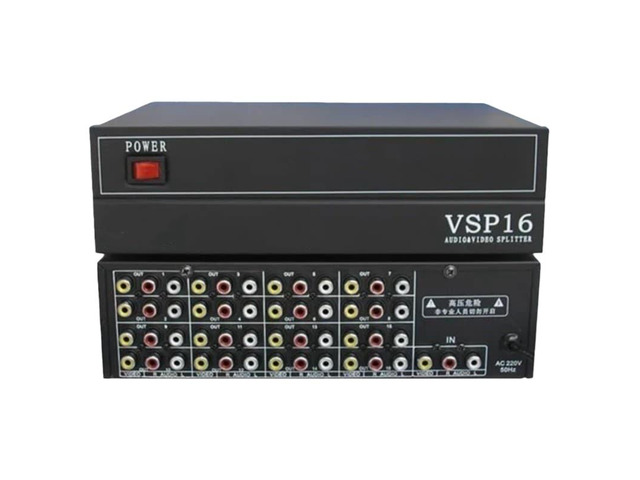 1x16 AV Video/Audio Splitter, 1 Inlet, 16 Outlet RCA Selector, Shared Manual Switcher, Metal Housing VSP16