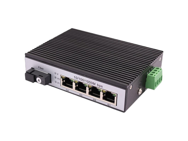 One 1F4E industrial fiber optic switch, one 20km fiber optic SC interface, four 10/100/1000M Gigabit Ethernet ports, PoE power supply, and optical...