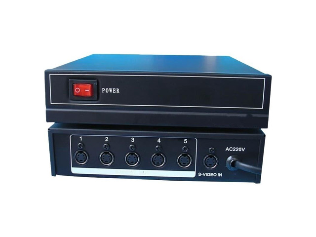 S-Video splitter, 1 input, 5 outputs, 60Hz, with optical R/L 5.1 audio switcher, HDMI 2.0 1080p video.