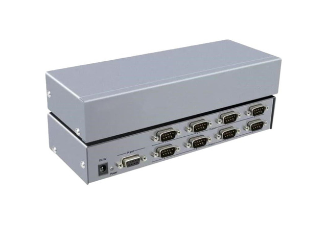 Industrial-grade 8-port RS232 splitter, bidirectional RS-232C serial port COM DB9 distributor, DC5V 1A.