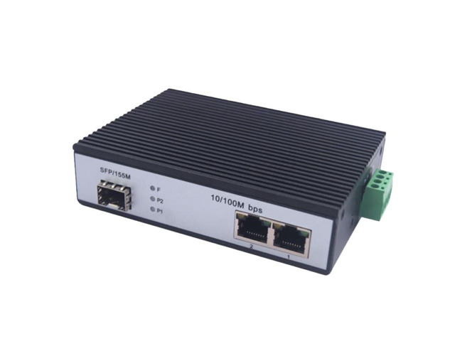 One-to-one 1F2E industrial fiber optic switch, 1 SFP port, 2 10/100M Ethernet ports, no PoE power supply, optical transceiver.