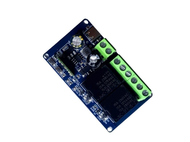 This 2-channel 15A smart relay module supports remote timed on/off control via WIFI 2.4G + Bluetooth, and can control 7-32V voltage via the eWeLink...