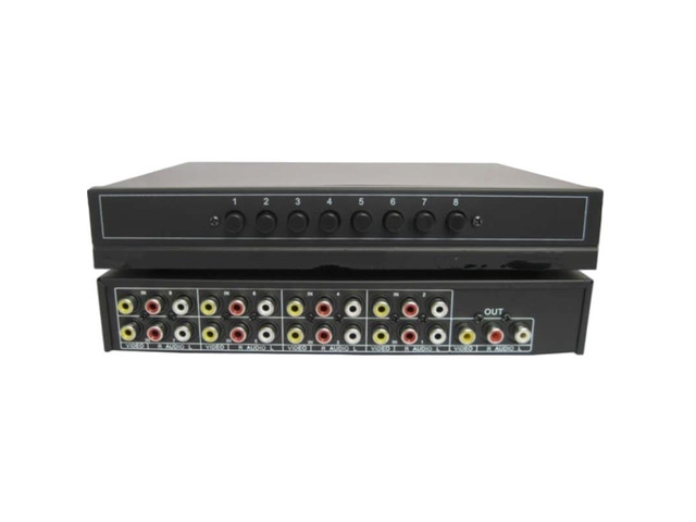 8-port video/audio switcher, AV/RCA selector, 8 inputs, 1 output, shared manual switch box