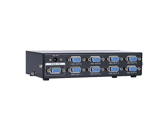 1-in-8-out VGA splitter, 350MHz, 1920x1440, 45M resolution, metal, DC9V, MT-3508