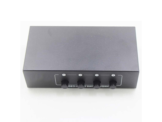 4-port AV video/audio switcher, RCA selector, 4 inputs, 1 output, shared manual switch box