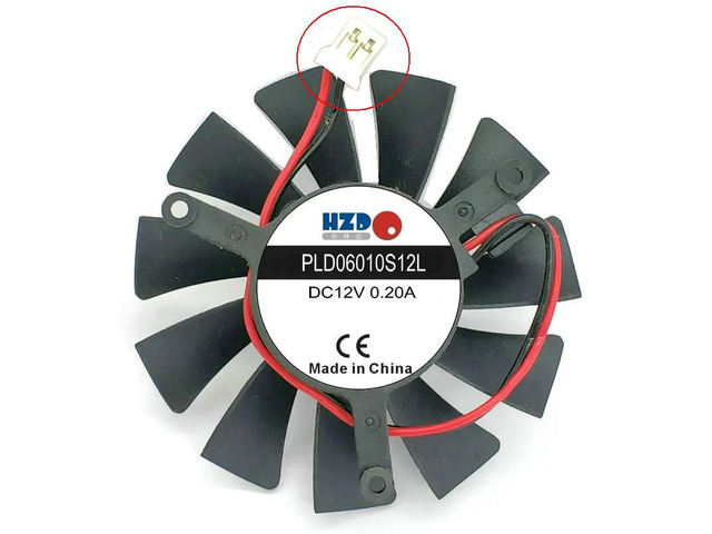 PLD06010S12L 12V 0.20A graphics card fan, 55mm diameter, 39mm for desktop use, with a laptop/desktop connector.