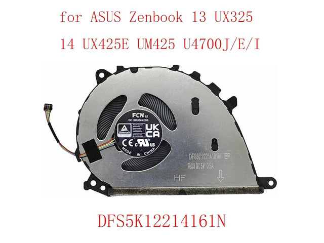 CPU cooling fan for 13 UX325, 14 UX425E, UM425, and U4700J/E, model number DFS5K12214161N FMJ3, DC5V 0.5A.