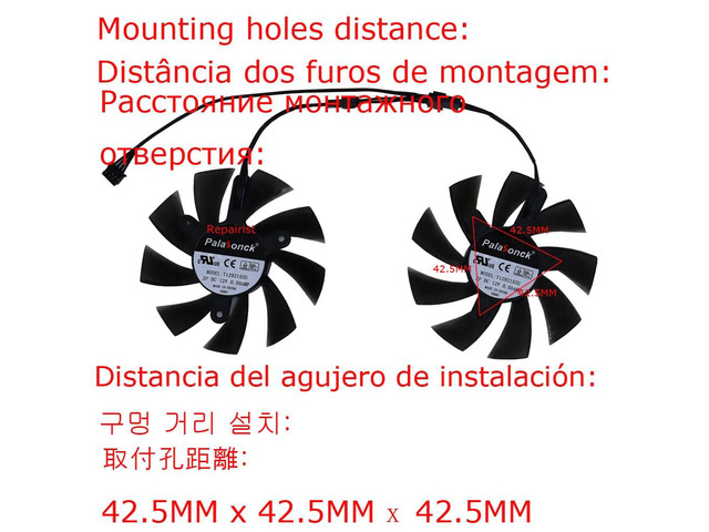 2 units/set, T129215SU, graphics card fan, VGA cooler, for 51RISC RX 580 8G GAMING, for 51RISC RX580 DE 8GB 2048SP