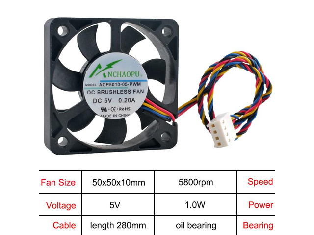 5cm (50mm) Cooling Fan ACP5010-05-PWM ACP5010-12-PWM DC5V Oil-bearing 4-pin Micro PC Motherboard CPU 50x50x10mm