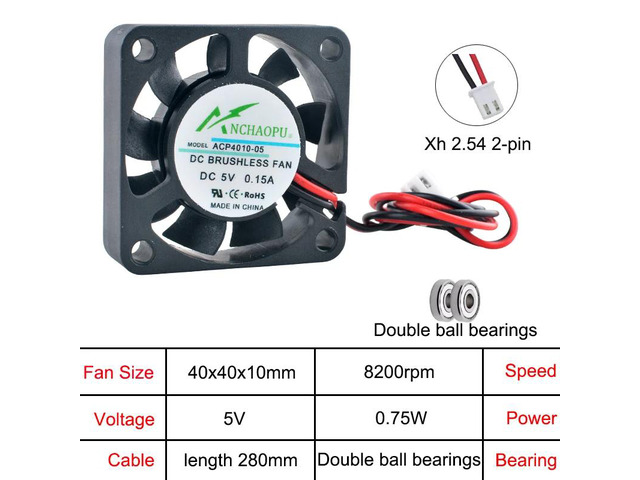 ACP4010 4cm (40mm) Axial Fan, 40x40x10mm Cooling Fan, DC5V 2-Pin, Suitable for Power Supplies for Printers, Industrial Control Computers (5V Dual...