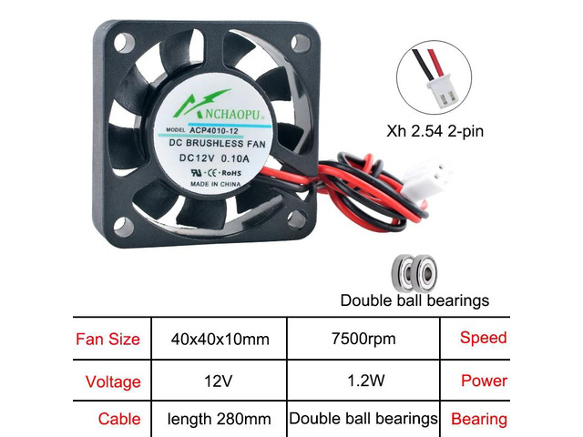 ACP4010 4cm (40mm) Axial Fan 40x40x10mm Cooling Fan DC24V 2-Pin for Power Supplies, Printers, Industrial Control Computers (12V Dual Ball)