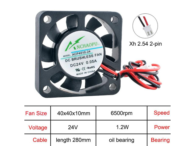ACP4010 4cm (40mm) Axial Fan, 40x40x10mm Cooling Fan, DC24V 2-Pin, Suitable for Power Supplies for Printers, Industrial Control Computers (24V with...