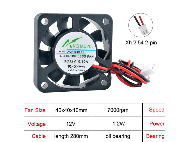 ACP4010 4cm (40mm) Axial Fan, 40x40x10mm Cooling Fan, DC12V 2-Pin, Suitable for Power Supplies, Printers, Industrial Control Computers (12V with...