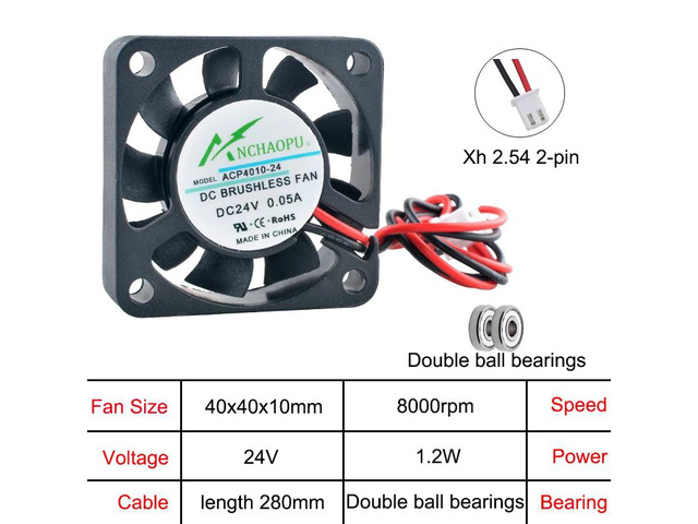 ACP4010 4cm (40mm) Axial Fan 40x40x10mm Cooling Fan DC24V 2-Pin for Power Supplies, Printers, Industrial Control Computers (24V Dual Ball)