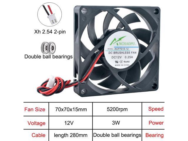 ACP7015 70x70x15mm Axial Cooling Fan, 2-pin DC12V, Dual Ball Type, suitable for power inverters, routers, electronic products, HVAC systems, and...