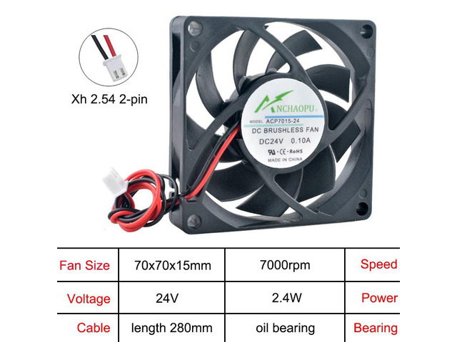 ACP7015 70x70x15mm Axial Cooling Fan, 2-pin DC24V, oil-impregnated bearing, suitable for power inverters, routers, electronic products, HVAC...