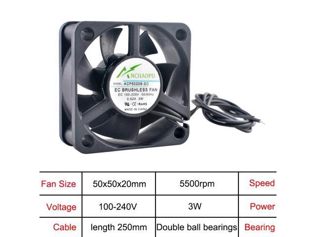 50x50x20mm EC brushless cooling fan, AC 110V 120V 220V 240V, rack-mount axial fan.