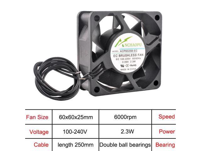 60x60x25mm EC brushless cooling fan, AC 110V 120V 220V 240V, rack-mount axial fan.