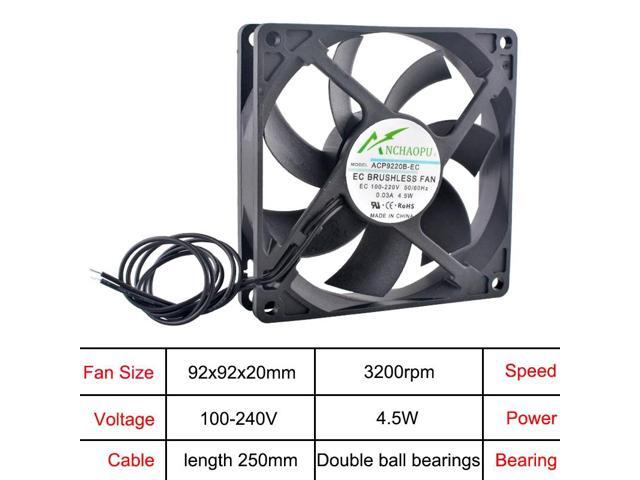 92x92x20mm EC brushless cooling fan, AC 110V 120V 220V 240V, rack-mount axial fan.