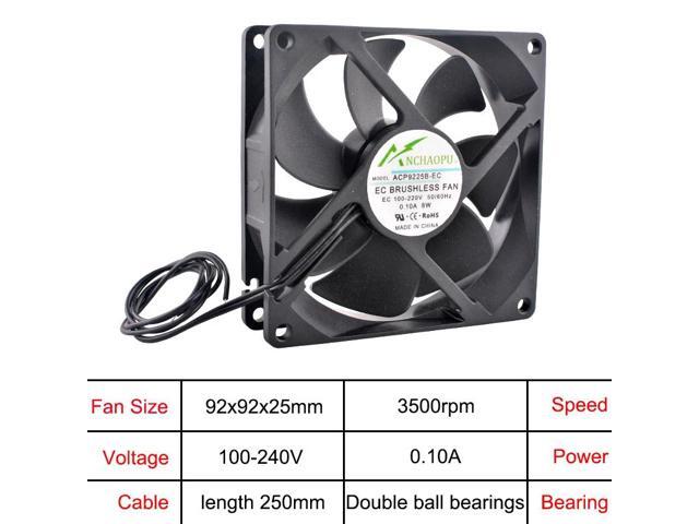 92x92x25mm EC brushless cooling fan, AC 110V 120V 220V 240V, rack-mount axial fan.