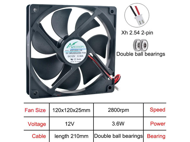 120mm axial cooling fan, 2-pin DC12V dual-ball compatible ACP12025 chassis power supply inverter