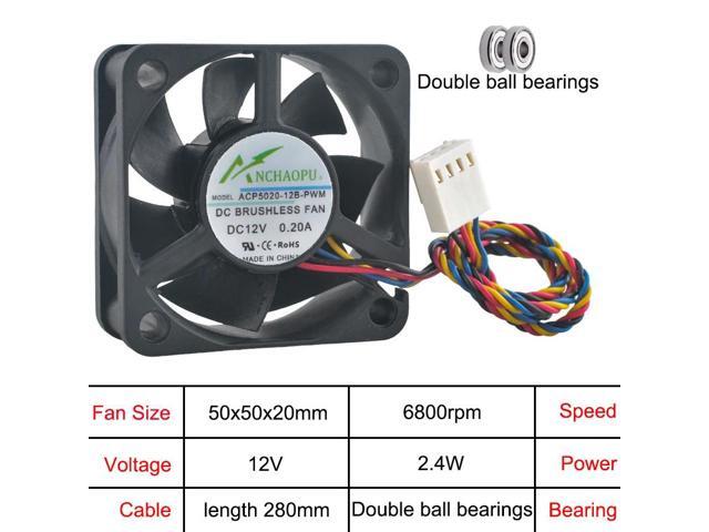 ACP5020-12S-PWM, ACP5020-12B-PWM, and ACP5020-24B-PWM 5cm/50mm fans, dimensions 50x50x20mm, DC12V dual-ball, suitable for CPU and inverter cooling.
