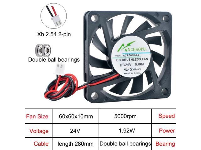 (5 pieces) Ultra-thin ACP6010 6cm (60mm) axial fan 2-pin cooling fan, suitable for charger power supply DC24V, dual ball 60x60x10mm