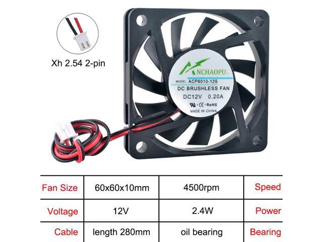 (5 pieces) Ultra-thin ACP6010 6cm (60mm) axial fan, 2-pin cooling fan, suitable for charger power supply DC12V, oil-bearing, 60x60x10mm