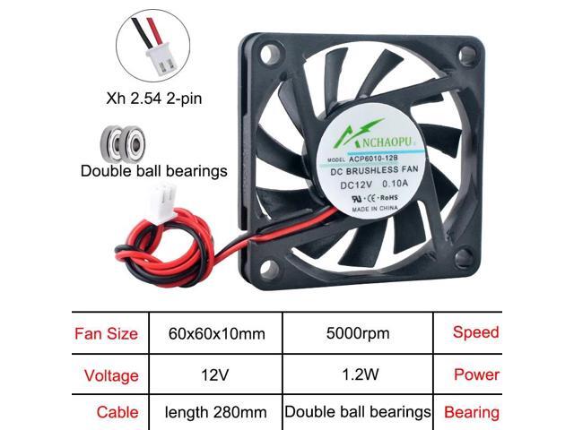 (5 pieces) Ultra-thin ACP6010 6cm (60mm) axial fan 2-pin cooling fan for charger power supply DC12V, dual ball 60x60x10mm