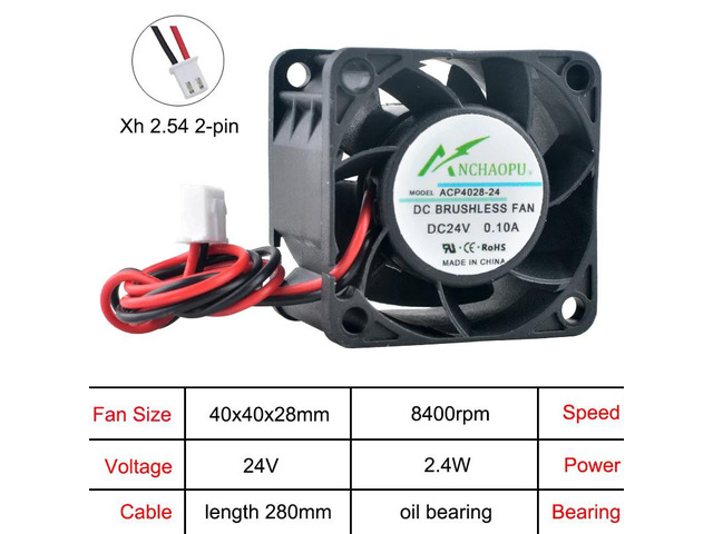 ACP4028 4cm 40mm Axial Fan (40x40x28mm) DC24V Oil-impregnated Bearing 2-Pin Suitable for 1U and 2U Power Supplies, Industrial Control Computers