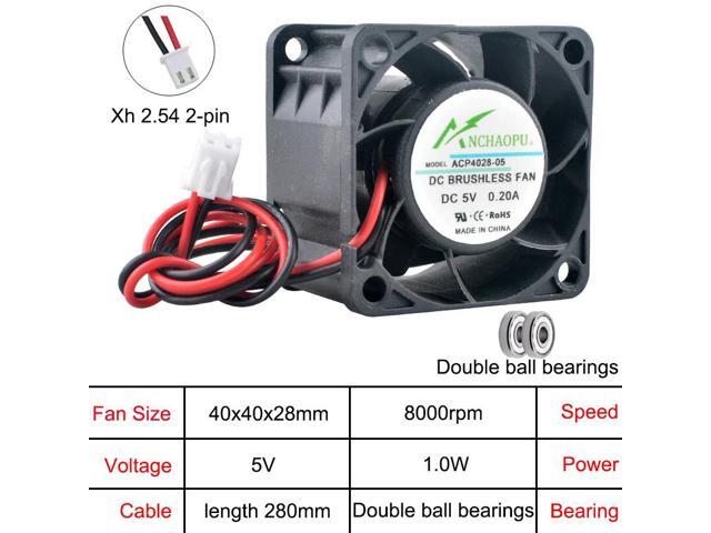ACP4028 4cm 40mm Axial Fan (40x40x28mm) DC5V Cooling Fan, Dual Ball 2-Pin, Suitable for 1U and 2U Power Supplies, Industrial Control Computers