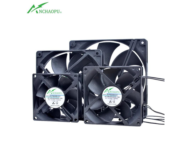 EC brushless cooling fan, AC 110V 120V 220V 240V, ball bearing, 2 rows, 50x50x20mm, suitable for server racks.