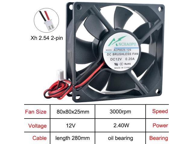 ACP8025 80x80x25mm Axial Cooling Fan, 2-pin DC12V, Oil-bearing, for PC chassis power converters and computer hardware cooling.