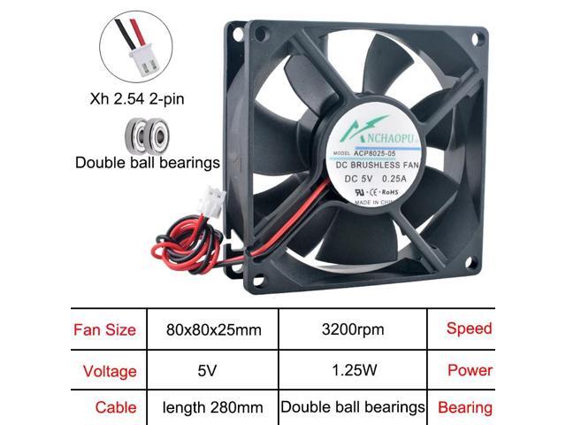 ACP8025 80x80x25mm Axial Cooling Fan, 2-pin DC 5V Dual-ball Chassis Power Converter, PC Chassis Computer Hardware Cooling Fan