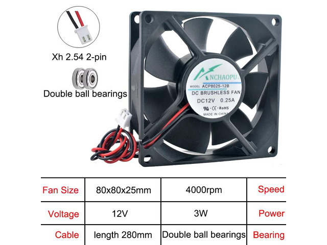 ACP8025 80x80x25mm Axial Cooling Fan, 2-pin DC12V Dual-ball Chassis Power Converter, PC Chassis Computer Hardware Cooling Fan