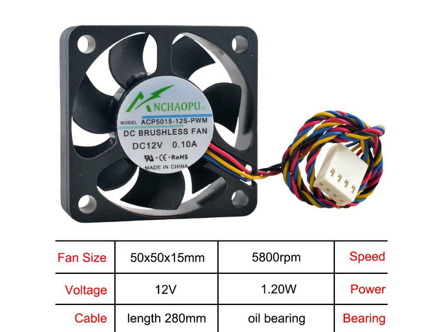 5cm (50mm) Cooling Fan ACP5015-12S-PWM ACP5015-12B-PWM DC12V 0.10A/0.20A 4-pin 5800/8000rpm 50x50x15mm Miniature CPU Fan (with oil bearing)