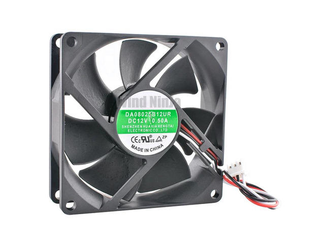 DA08025B12UR 8cm x 80mm x 25mm DC12V 0.50A 3-pin dual ball bearing cooling fan, 4800rpm, suitable for inverter power supplies.
