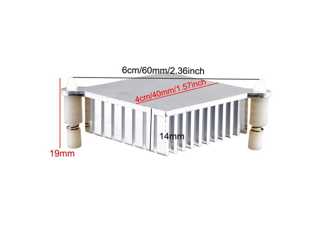 Aluminum heatsinks for PC motherboards, 4cm x 40mm center-to-center mounting hole spacing, 60mm northbridge and southbridge CPU cooling.