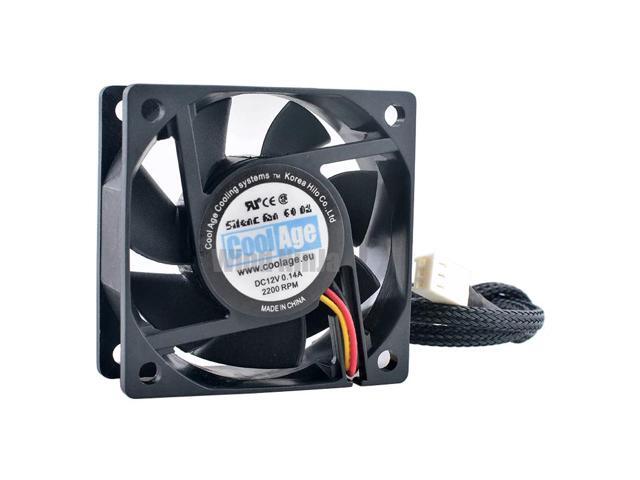 Silent cooling fan, 6cm (60mm), 60x60x25mm, DC12V, 0.14A, 3-pin, 2200 RPM - CPU and power supply fan for computer hardware.